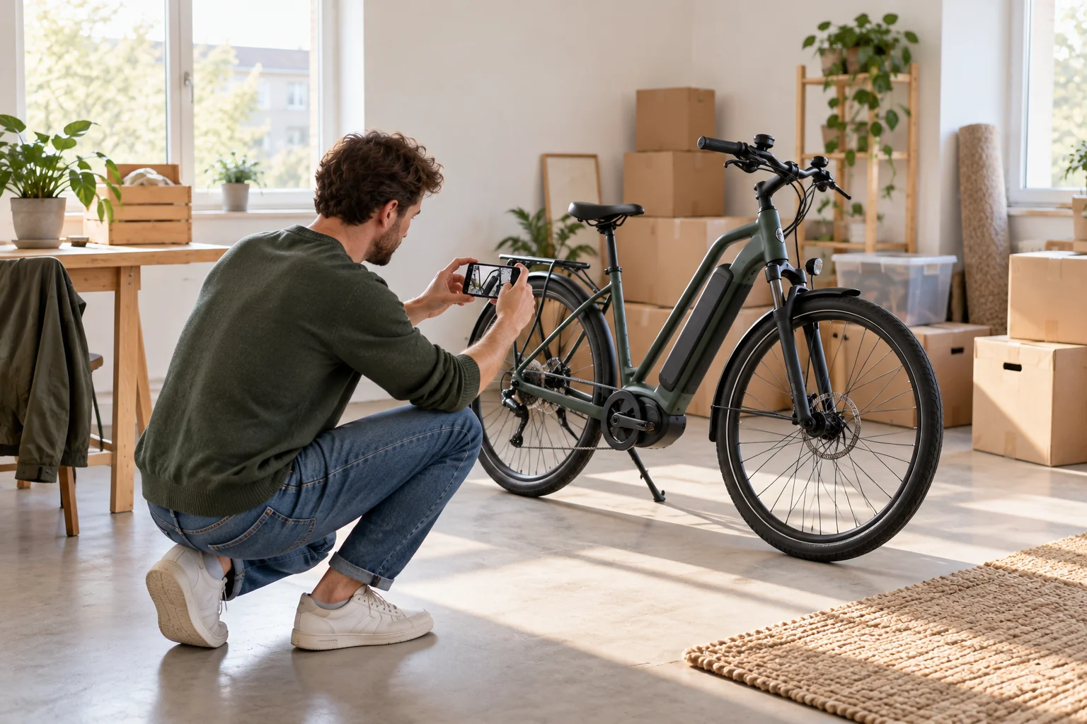 En kunde fotograferer sin elcykel inden aftale om transport